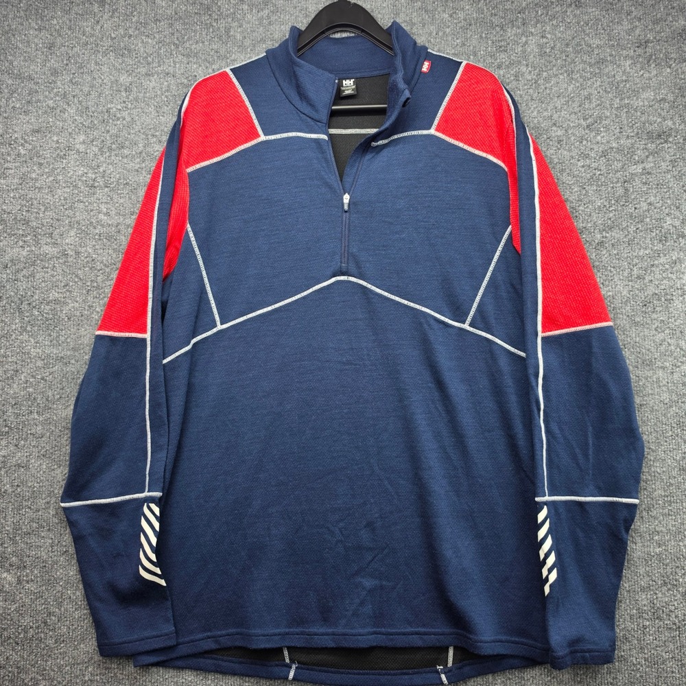 Helly Hansen Mens Lifa Merino‎ Midweight 1/2 Zip Navy Red Base Layer XL 48318 M
